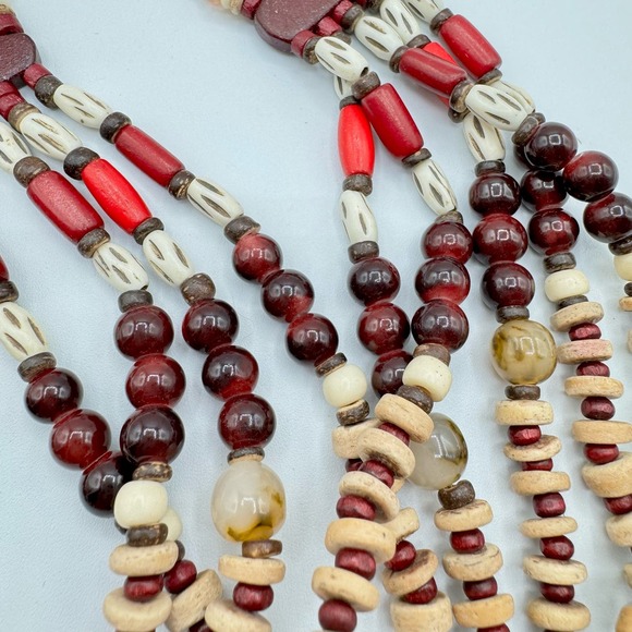 Chico’s Cherry-Colored Bib Necklace Beaded Tribal Boho Tropic Vaca Statement - Picture 9 of 14